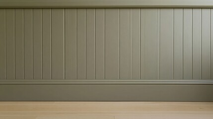 Olive green beadboard wall paneling.