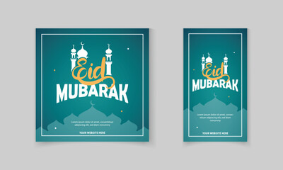 Eid Mubarak typography post and story template design with Islamic element, social media marketing