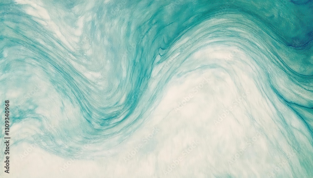 Poster abstract turquoise wave painting with textured brush strokes on canvas, fluid ocean-inspired backgro