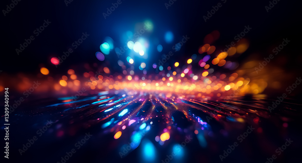 Aufkleber abstract image with blurred lights in blue, orange, and purple hues, creating a bokeh effect. the vi