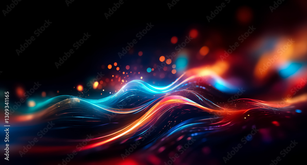 Leinwandbilder abstract glowing waves of blue and orange light dynamically flow over a dark backdrop, creating an e