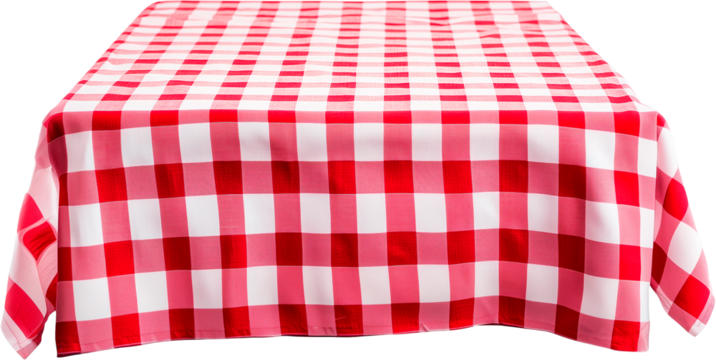 Mantel con cuadros rojos y blancos sobre fondo transparente