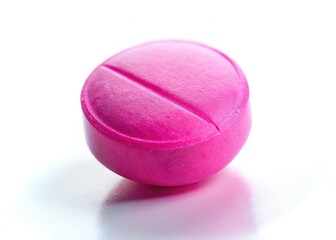 Obraz premium Pink Pill, Medical Tablet, Closeup, White Background, Pharmacy, Healthcare, Medicine, Drug, Pharmaceutical, Single Pill Image