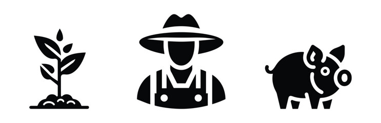 Fototapeta premium farmer icon set, man, plant and pig