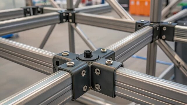 Strong aluminum profile revealing precisely engineered cross shaped joint, demonstrating structural stability and design versatility in industrial manufacturing context