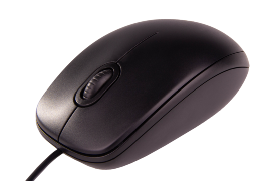 black computer mouse isolated on white or transparent background. png file