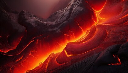 Fototapeta premium Volcanic Lava Gradient. Deep dark red, volcanic black & orange tones. Fiery, intense texture. Dramatic, molten background.