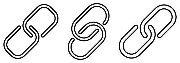 Set of black chain link icons in different styles, representing connection. External link icons. Hyperlink chain symbol. Chain thick line icon, link icon. Web link symbol, logo, Connection, Reference.