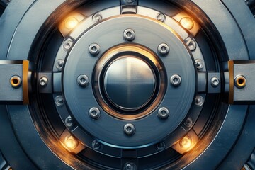 Close-Up of a Metallic Vault Door with Illuminated Edges