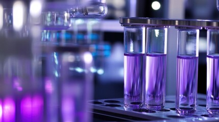 Test tubes with purple liquid.