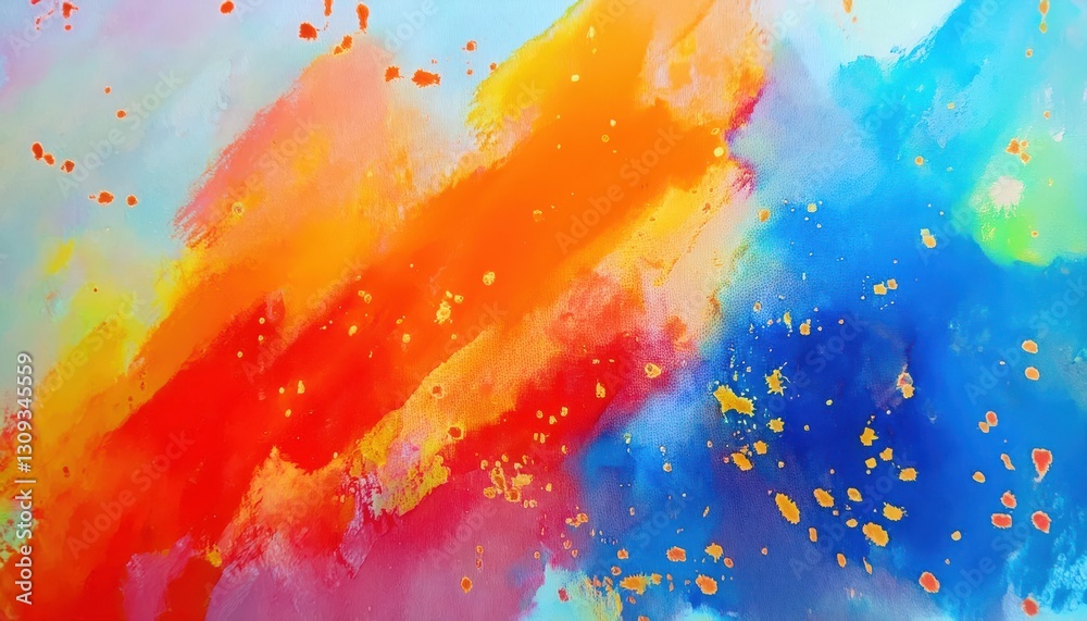 Poster vivid abstract watercolor explosion with fiery red, orange, and cool blue blending in a dynamic arti