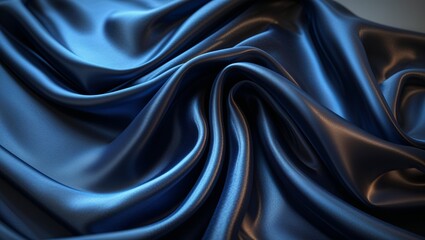 Obraz premium Dark navy blue silk fabric elegantly draped, with intricate folds and soft, reflective highlights that emphasize its smooth and luxurious texture.