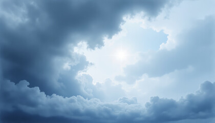 Fototapeta premium Dramatic cloudscape with soft hues and sunlight breaking through clouds