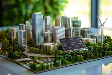 Fototapeta premium A conceptual model a clean energy city featuring renewable energy technologies