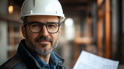 Group of construction engineers in hard hats analyzing blueprints onsite, construction plans spread out, industrial setting, collaborative discussion