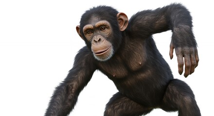 Naklejka premium Chimpanzee Standing with Arm Extended on Isolated White Background Image