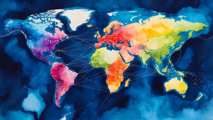 A vibrant watercolor map of global connections
