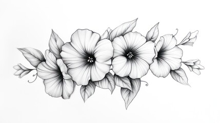 Elegant black and white floral design, decorative bouquet, artistic illustration, perfect for prints or backgrounds