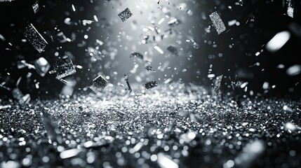 Obraz premium Silver Confetti Exploding In Dark Space