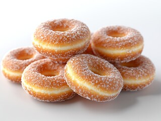 Sugared donuts stack on a bright surface