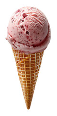 Strawberry Ice Cream Cone with Crunchy Waffle Cone, isolated with transparent background