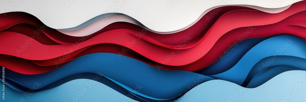 Aufkleber Dynamic layered paper art with red, blue, and white waves showcasing national pride and artistic movement Generative AI