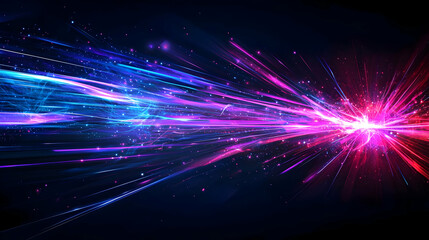 Abstract Digital Light Burst with Blue Pink and Red Light Trails on Dark Background