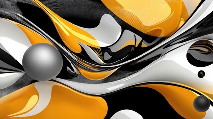 Obraz premium Contemporary black and yellow abstract design with bold artistic strokes and depth.