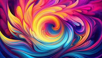 Obraz premium Psychedelic Swirl Gradient. Hypnotic neon pink, yellow & blue (or green) swirl. Vibrant, trippy texture. Bold, energetic background.