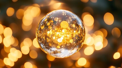 Crystal Ball Reflecting Golden Lights, Festive Background