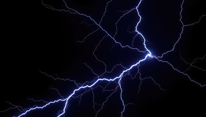 Bright lightning bolts illuminate night sky forking across darkness like veins of electric power