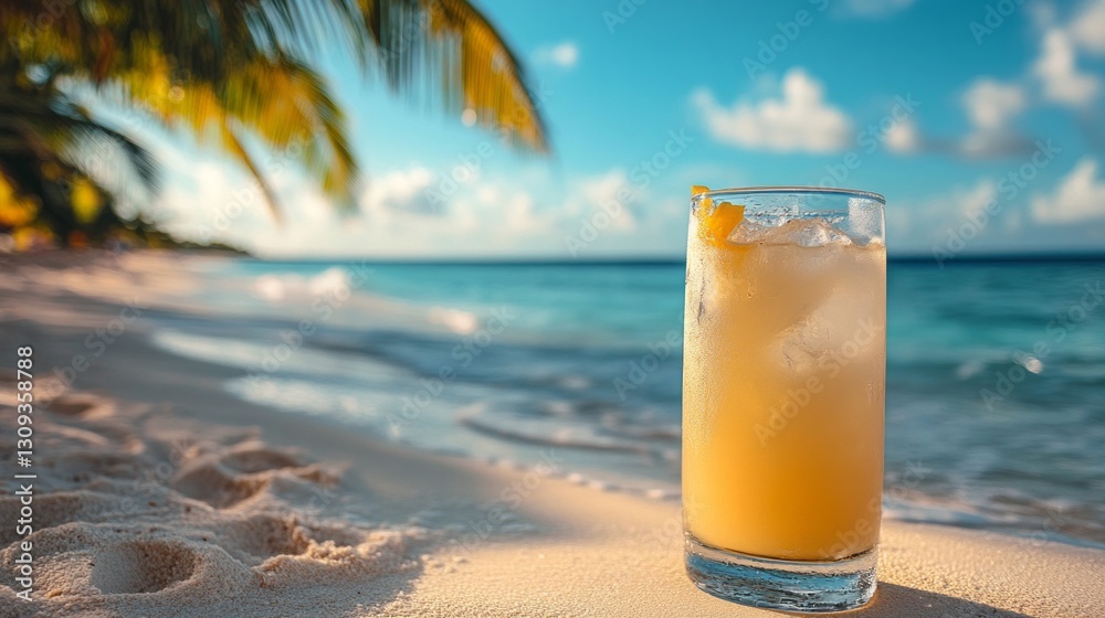 Poster savor the refreshing taste of a cold cocktail as warm sand tickles your toes and gentle waves lap th