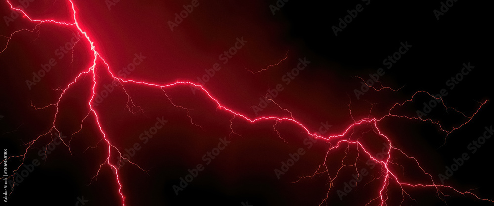 Poster vibrant display of red lightning streaks across dark sky illuminating atmosphere with raw energy