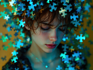 World autism awareness day concept with puzzle pieces for thoughtful reflection