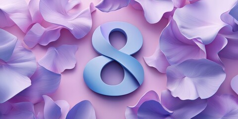 Number 8 on 3d minimalistic Periwinkle background for 8 march international womens day