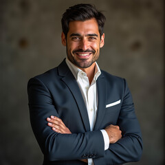 Un hombre de 30 a&ntilde;os es un oficinista guapo.Un caballero con una sonrisa radiante.La barba te queda bien y el peinado es genial.