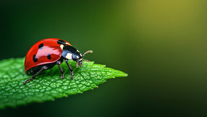 Obraz premium A ladybug is on a green leaf