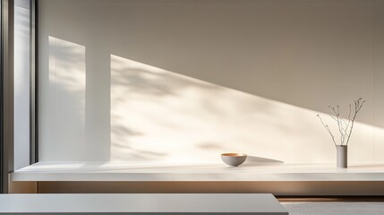 Fototapeta premium Minimalist interior design with sunlight and simple decor