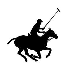 Polo Rider Silhouette, horse polo sport vector, Black silhouette of player holding mallet, 