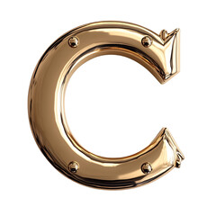 A gold letter C with rivets.