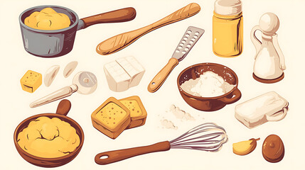 Bakery equipment and cakes material for advertising illustrations