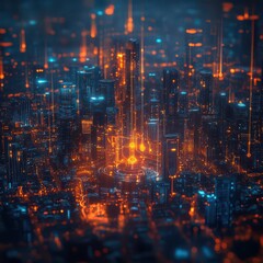 Glowing quantum sensors analyzing air pollution in a futuristic smart city