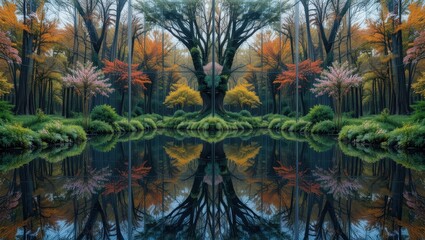 Obraz premium Autumnal Forest Reflection Pond