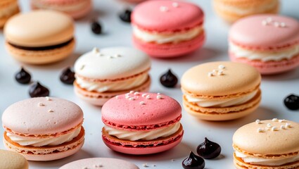 Obraz premium Colorful macarons displayed on a clean white background