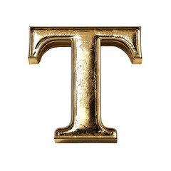 A large gold capital letter T with a worn and aged appearance.