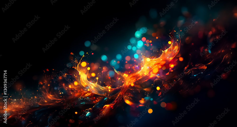 Aufkleber Vibrant abstract background featuring swirling orange and blue colors, creating a dynamic and energetic design with sparkling bokeh lights.