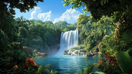 Hawaiis breathtaking waterfalls plunging into hidden jungle pools, framed by exotic flora.