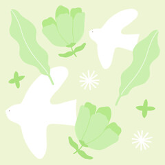 봄 꽃 배경 일러스트 새