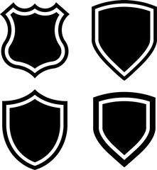 Police badge shape. military shield silhouettes. Security, football patches isolated on white background