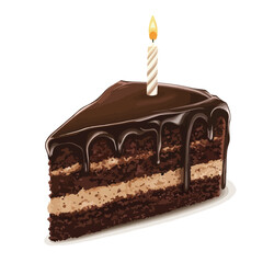 Delicious Chocolate Cake with Candle Isolated Cutout